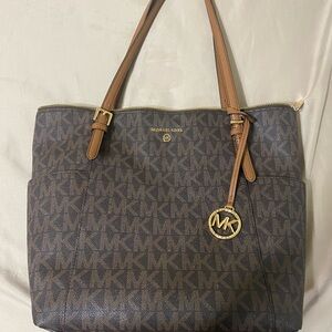 Michael Kors Brown Signature Tote with Leather Trim